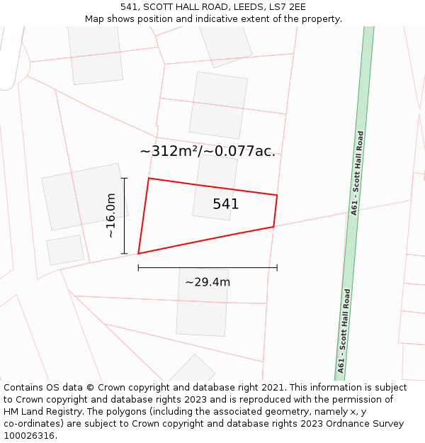 541, SCOTT HALL ROAD, LEEDS, LS7 2EE: Plot and title map