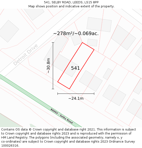 541, SELBY ROAD, LEEDS, LS15 8PP: Plot and title map