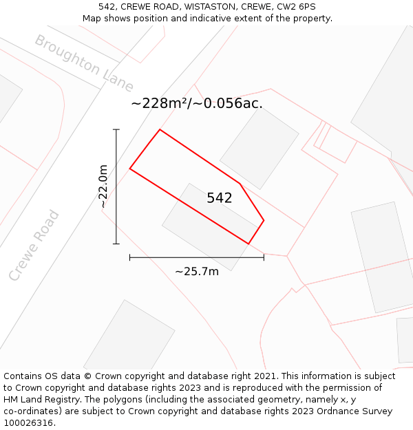 542, CREWE ROAD, WISTASTON, CREWE, CW2 6PS: Plot and title map