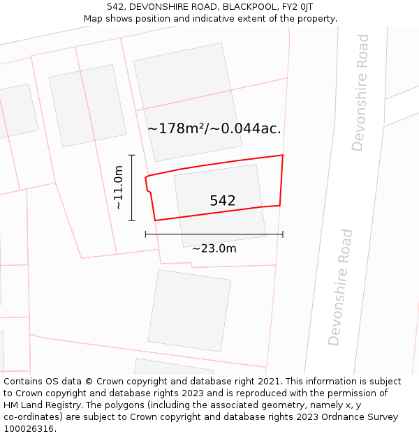 542, DEVONSHIRE ROAD, BLACKPOOL, FY2 0JT: Plot and title map