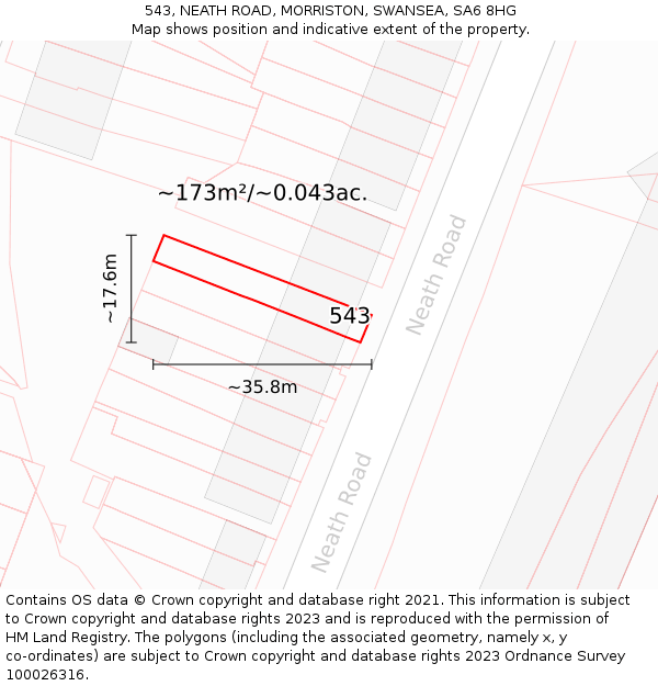 543, NEATH ROAD, MORRISTON, SWANSEA, SA6 8HG: Plot and title map