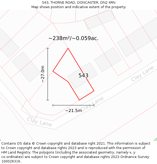 543, THORNE ROAD, DONCASTER, DN2 4RN: Plot and title map