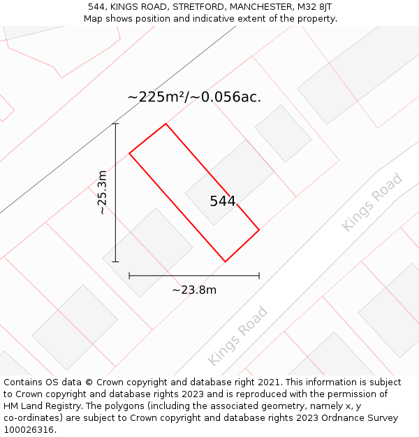 544, KINGS ROAD, STRETFORD, MANCHESTER, M32 8JT: Plot and title map