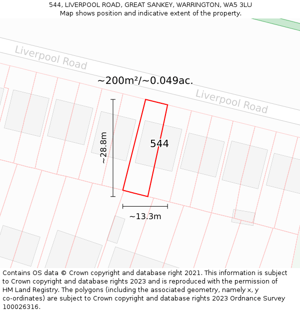 544, LIVERPOOL ROAD, GREAT SANKEY, WARRINGTON, WA5 3LU: Plot and title map