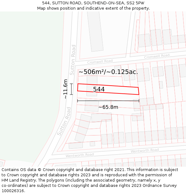 544, SUTTON ROAD, SOUTHEND-ON-SEA, SS2 5PW: Plot and title map