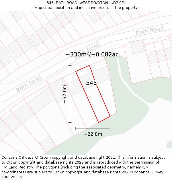 545, BATH ROAD, WEST DRAYTON, UB7 0EL: Plot and title map