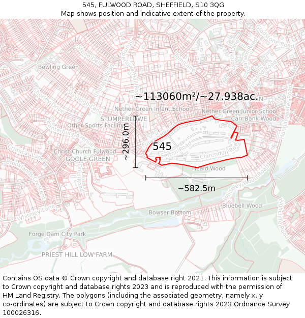 545, FULWOOD ROAD, SHEFFIELD, S10 3QG: Plot and title map