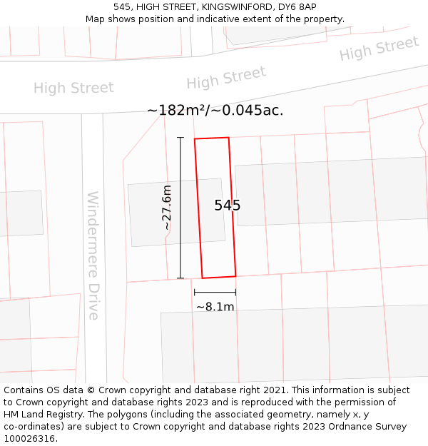 545, HIGH STREET, KINGSWINFORD, DY6 8AP: Plot and title map
