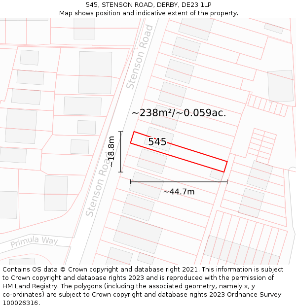 545, STENSON ROAD, DERBY, DE23 1LP: Plot and title map