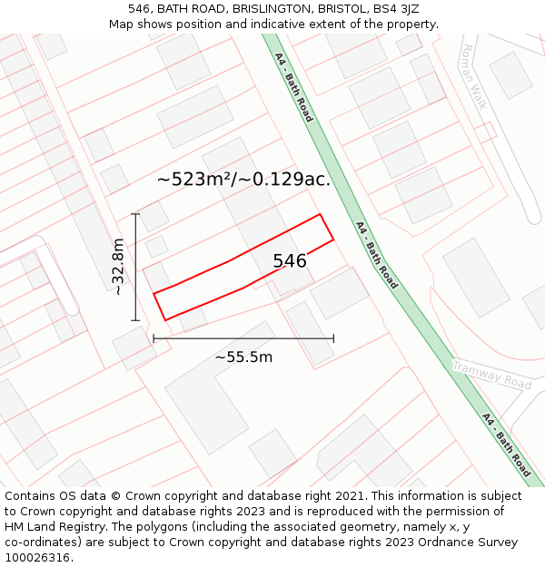 546, BATH ROAD, BRISLINGTON, BRISTOL, BS4 3JZ: Plot and title map