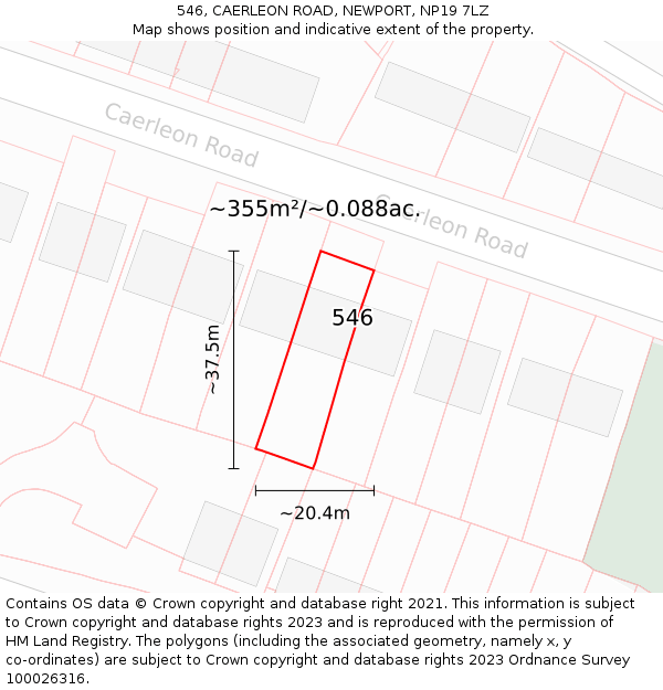 546, CAERLEON ROAD, NEWPORT, NP19 7LZ: Plot and title map