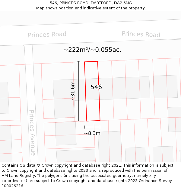 546, PRINCES ROAD, DARTFORD, DA2 6NG: Plot and title map