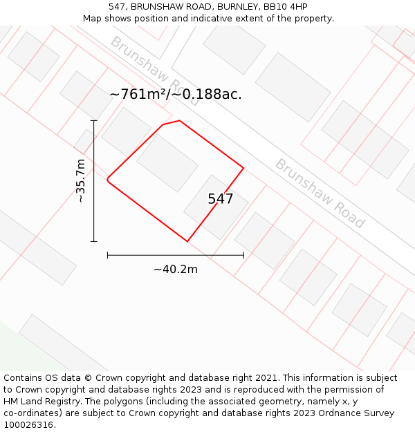 547, BRUNSHAW ROAD, BURNLEY, BB10 4HP: Plot and title map