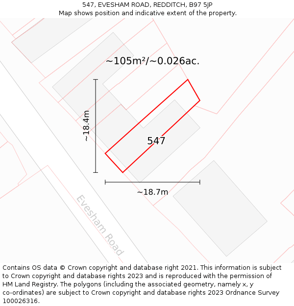 547, EVESHAM ROAD, REDDITCH, B97 5JP: Plot and title map