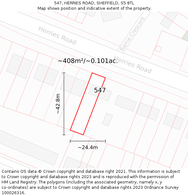 547, HERRIES ROAD, SHEFFIELD, S5 8TL: Plot and title map