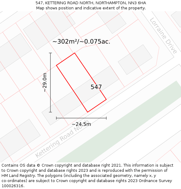 547, KETTERING ROAD NORTH, NORTHAMPTON, NN3 6HA: Plot and title map