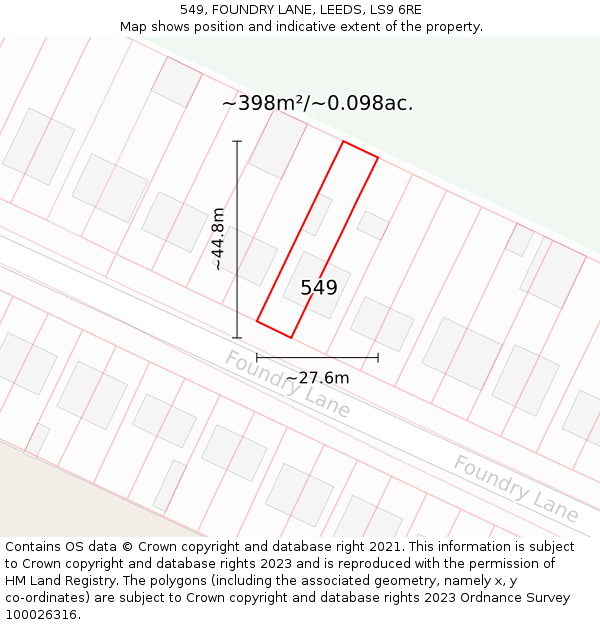 549, FOUNDRY LANE, LEEDS, LS9 6RE: Plot and title map