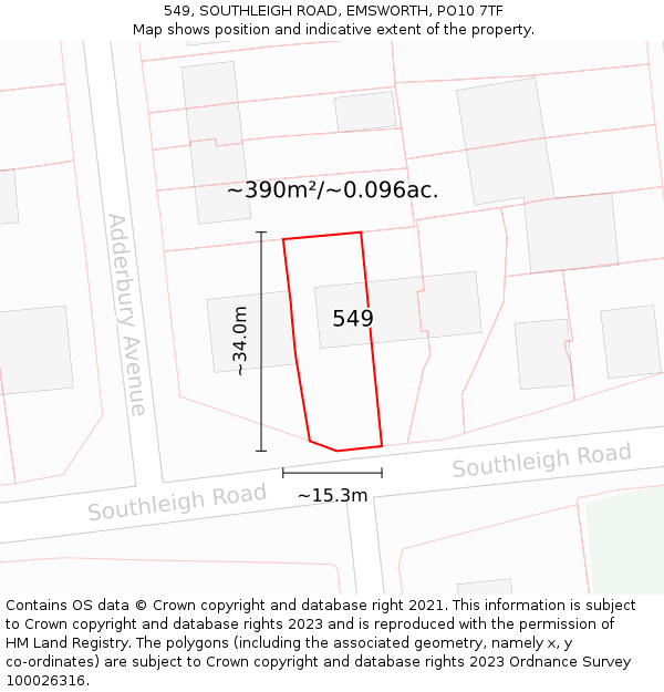 549, SOUTHLEIGH ROAD, EMSWORTH, PO10 7TF: Plot and title map