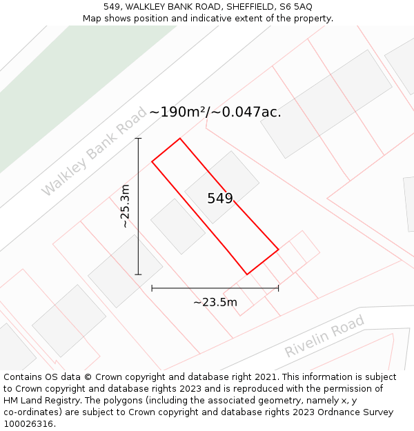 549, WALKLEY BANK ROAD, SHEFFIELD, S6 5AQ: Plot and title map