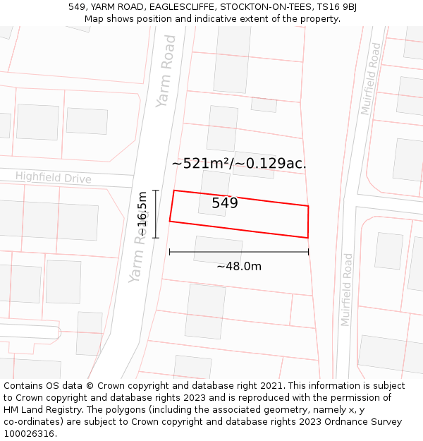 549, YARM ROAD, EAGLESCLIFFE, STOCKTON-ON-TEES, TS16 9BJ: Plot and title map