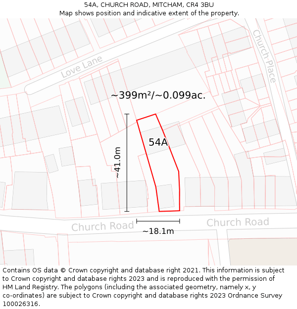 54A, CHURCH ROAD, MITCHAM, CR4 3BU: Plot and title map