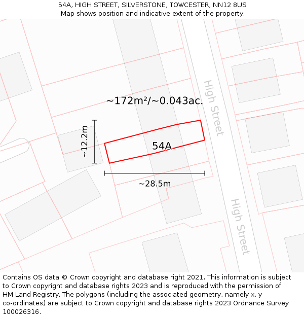 54A, HIGH STREET, SILVERSTONE, TOWCESTER, NN12 8US: Plot and title map