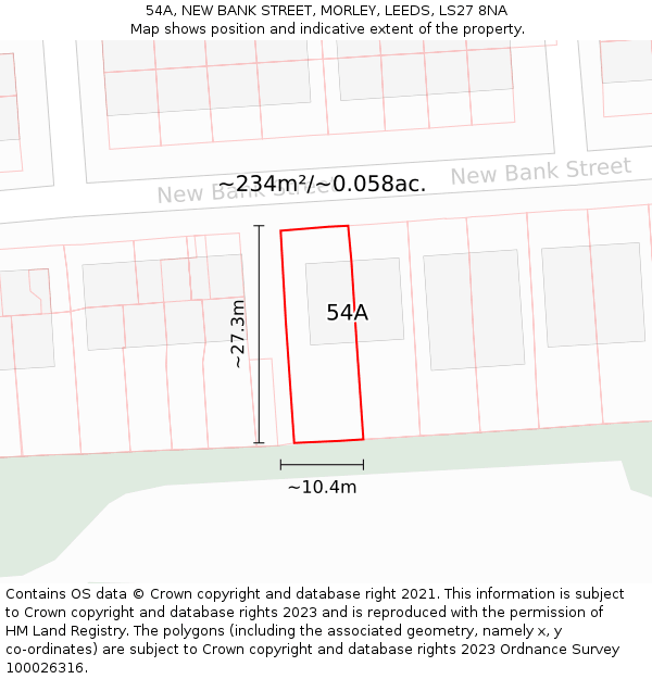 54A, NEW BANK STREET, MORLEY, LEEDS, LS27 8NA: Plot and title map