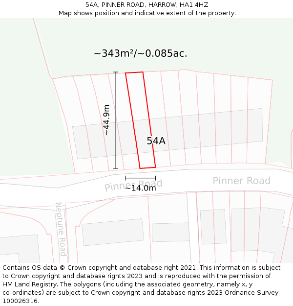 54A, PINNER ROAD, HARROW, HA1 4HZ: Plot and title map