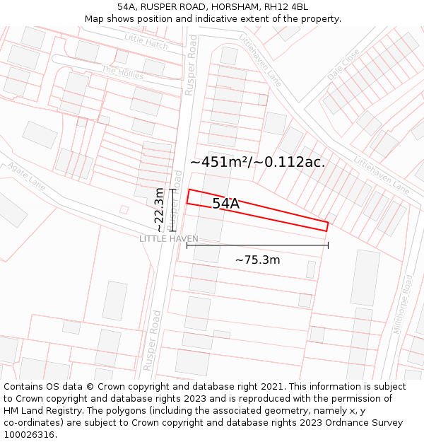 54A, RUSPER ROAD, HORSHAM, RH12 4BL: Plot and title map