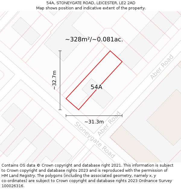 54A, STONEYGATE ROAD, LEICESTER, LE2 2AD: Plot and title map