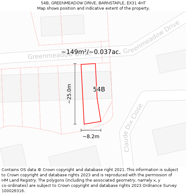 54B, GREENMEADOW DRIVE, BARNSTAPLE, EX31 4HT: Plot and title map