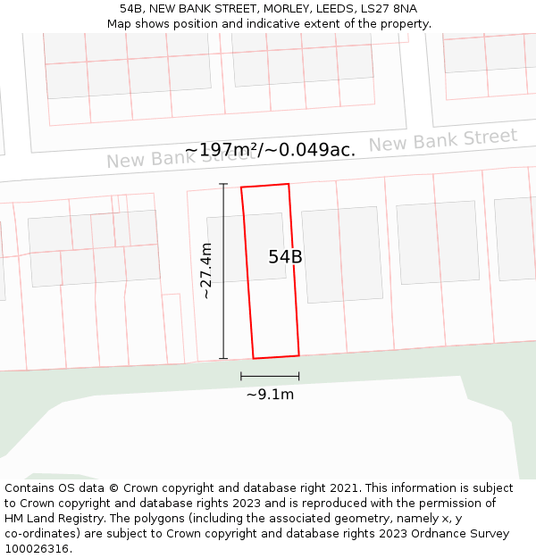 54B, NEW BANK STREET, MORLEY, LEEDS, LS27 8NA: Plot and title map