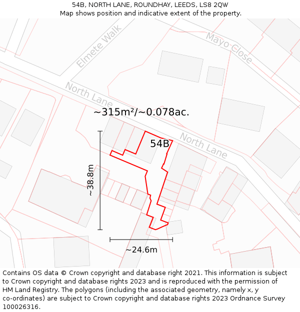 54B, NORTH LANE, ROUNDHAY, LEEDS, LS8 2QW: Plot and title map