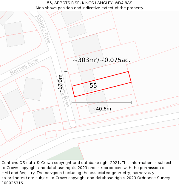 55, ABBOTS RISE, KINGS LANGLEY, WD4 8AS: Plot and title map