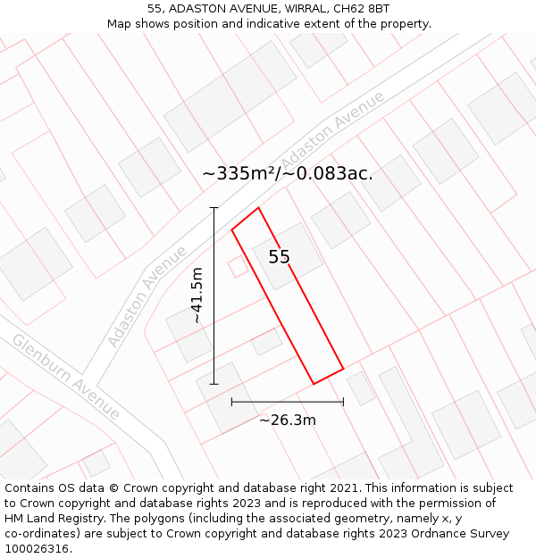 55, ADASTON AVENUE, WIRRAL, CH62 8BT: Plot and title map