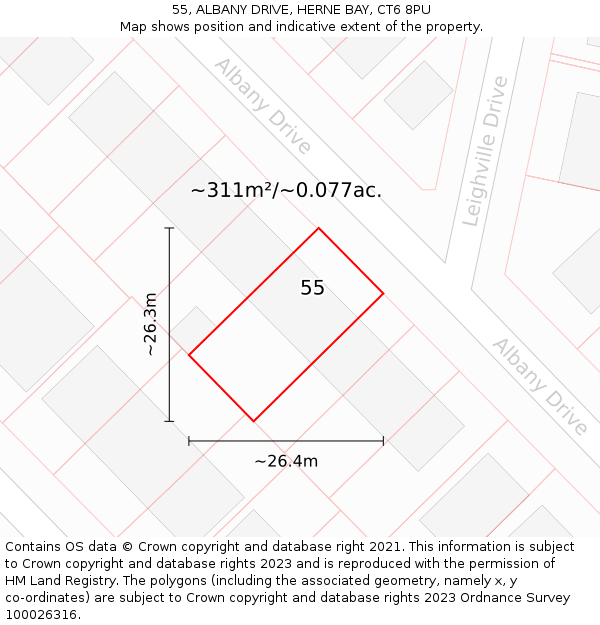 55, ALBANY DRIVE, HERNE BAY, CT6 8PU: Plot and title map