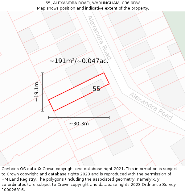 55, ALEXANDRA ROAD, WARLINGHAM, CR6 9DW: Plot and title map