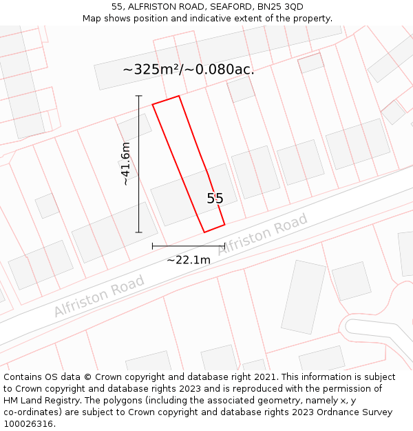 55, ALFRISTON ROAD, SEAFORD, BN25 3QD: Plot and title map