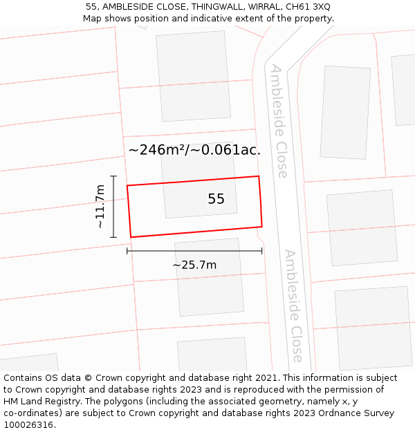 55, AMBLESIDE CLOSE, THINGWALL, WIRRAL, CH61 3XQ: Plot and title map