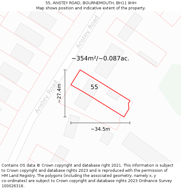 55, ANSTEY ROAD, BOURNEMOUTH, BH11 9HH: Plot and title map