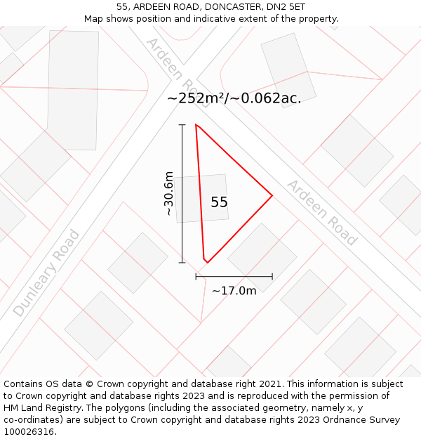 55, ARDEEN ROAD, DONCASTER, DN2 5ET: Plot and title map