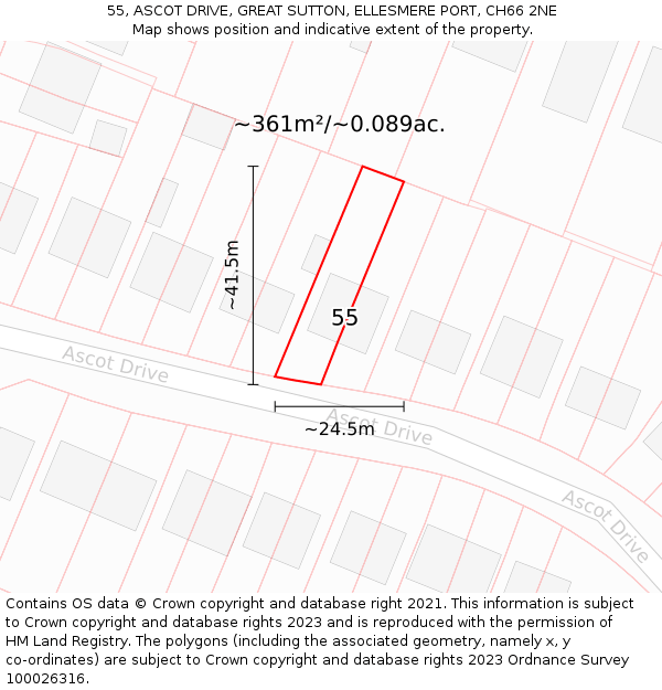 55, ASCOT DRIVE, GREAT SUTTON, ELLESMERE PORT, CH66 2NE: Plot and title map