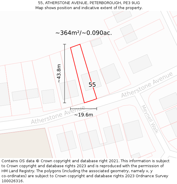 55, ATHERSTONE AVENUE, PETERBOROUGH, PE3 9UG: Plot and title map