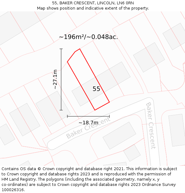 55, BAKER CRESCENT, LINCOLN, LN6 0RN: Plot and title map