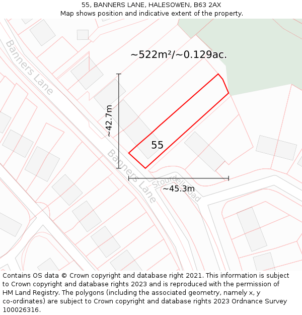 55, BANNERS LANE, HALESOWEN, B63 2AX: Plot and title map