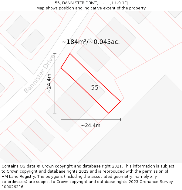 55, BANNISTER DRIVE, HULL, HU9 1EJ: Plot and title map