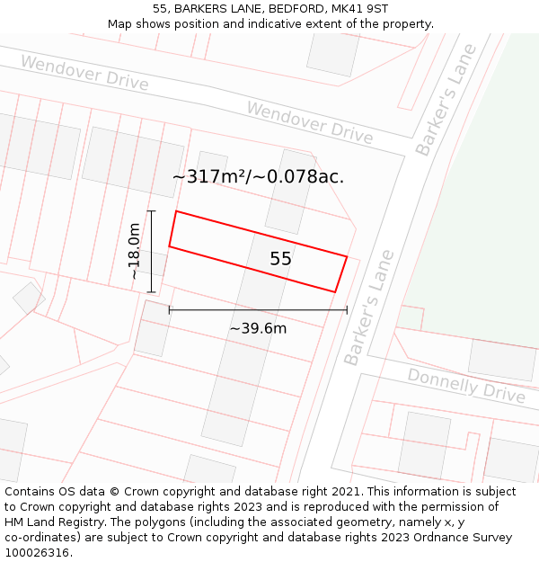 55, BARKERS LANE, BEDFORD, MK41 9ST: Plot and title map