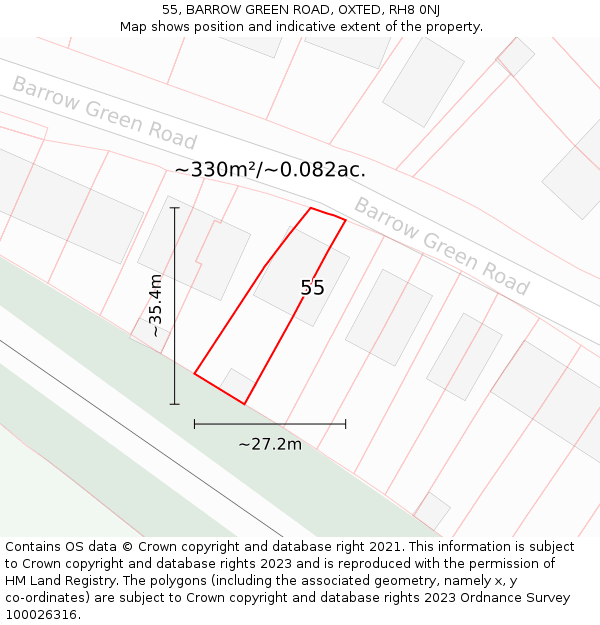 55, BARROW GREEN ROAD, OXTED, RH8 0NJ: Plot and title map