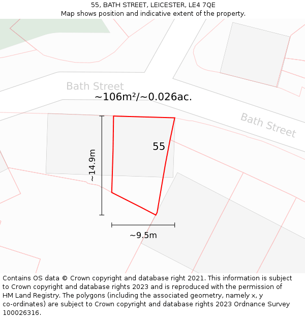 55, BATH STREET, LEICESTER, LE4 7QE: Plot and title map