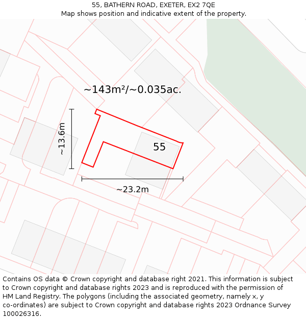 55, BATHERN ROAD, EXETER, EX2 7QE: Plot and title map